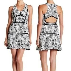 Parker Yonkers Combo Floral Fit & Flare Black/White Sleeveless Mini Dress